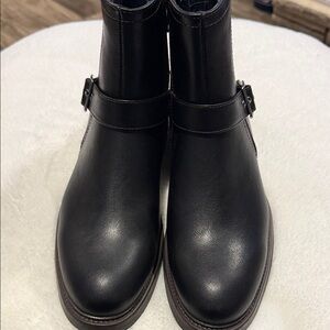 George Black Leather Harness Ankle Boots